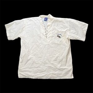 Ecological by Burgess White Short Sleeve Henley Shirt with Costa Rica Embroidery